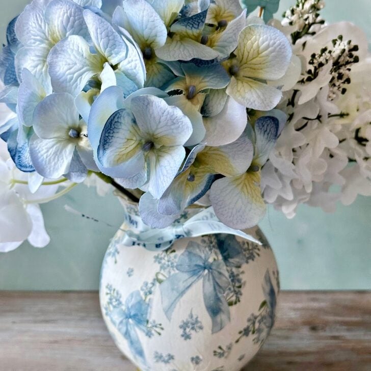 blue hydrangea baby shower centerpiece