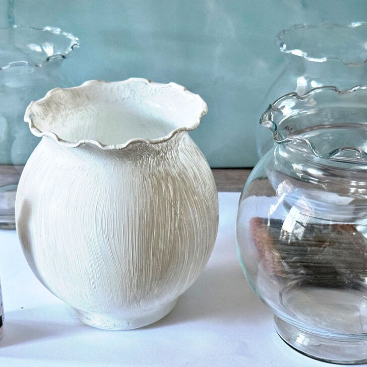 glass vases with white craft paint