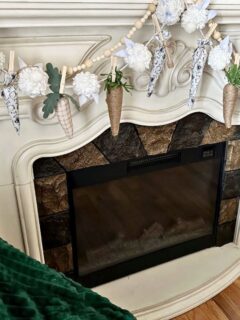 DIY Fabric Carrots and Pom Pom Bunny Garland spring mantel