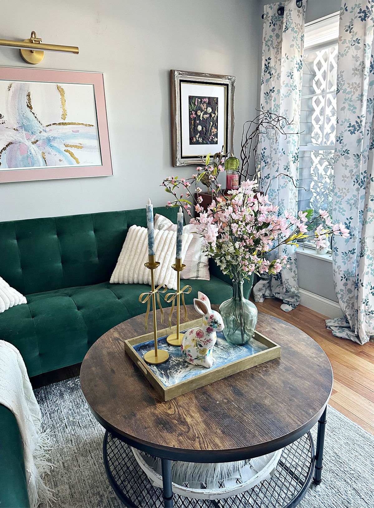 spring living room with diy thrift store art makeover
