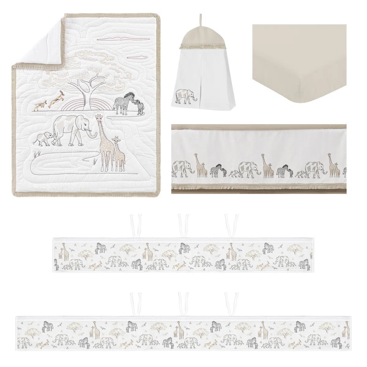 neutral safari bedding with elephants and giraffes