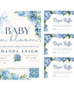 2 image collage baby in bloom baby invitation and diaper raffle printable