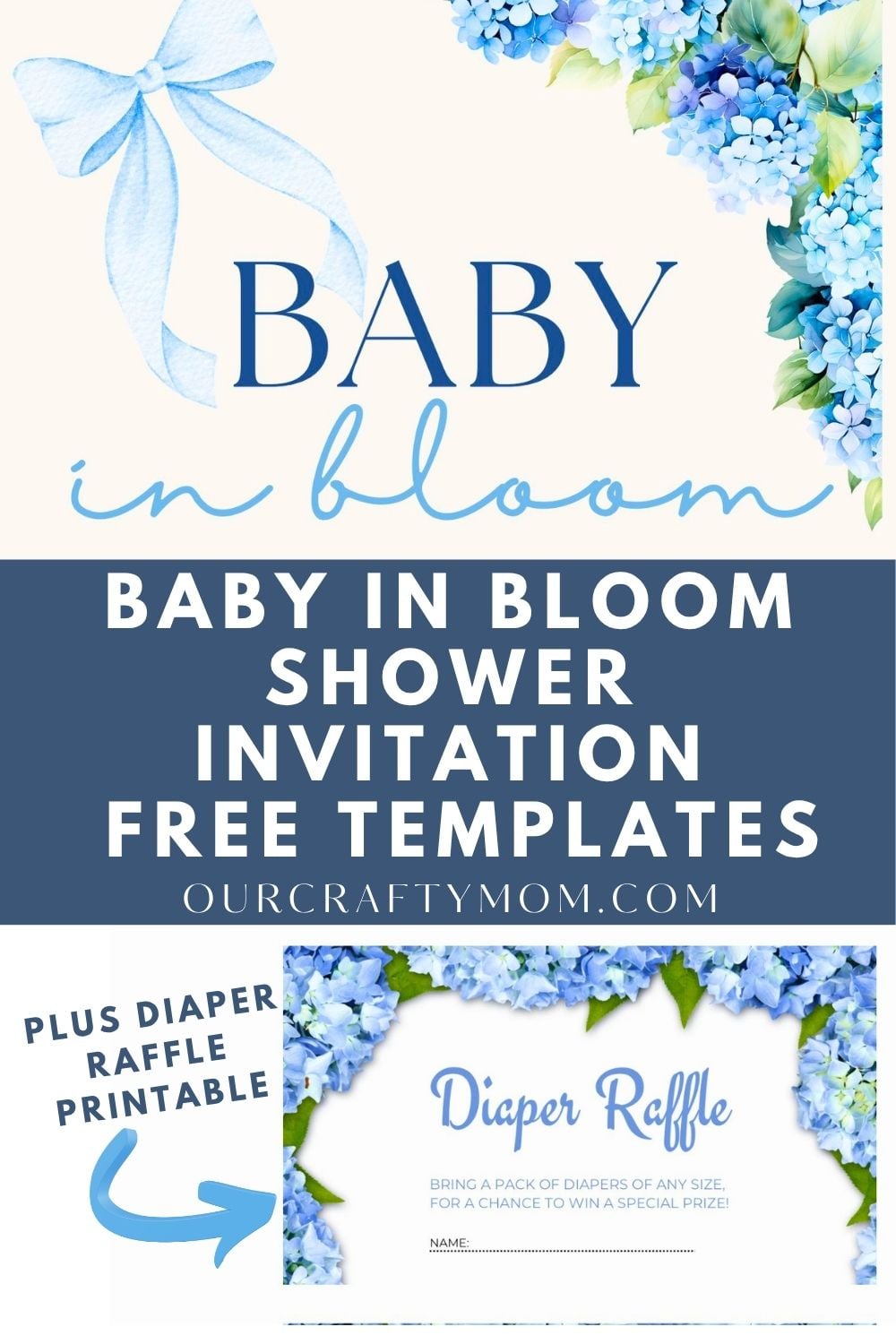 Baby in Bloom Baby Shower Invitations and diaper raffle printable templates