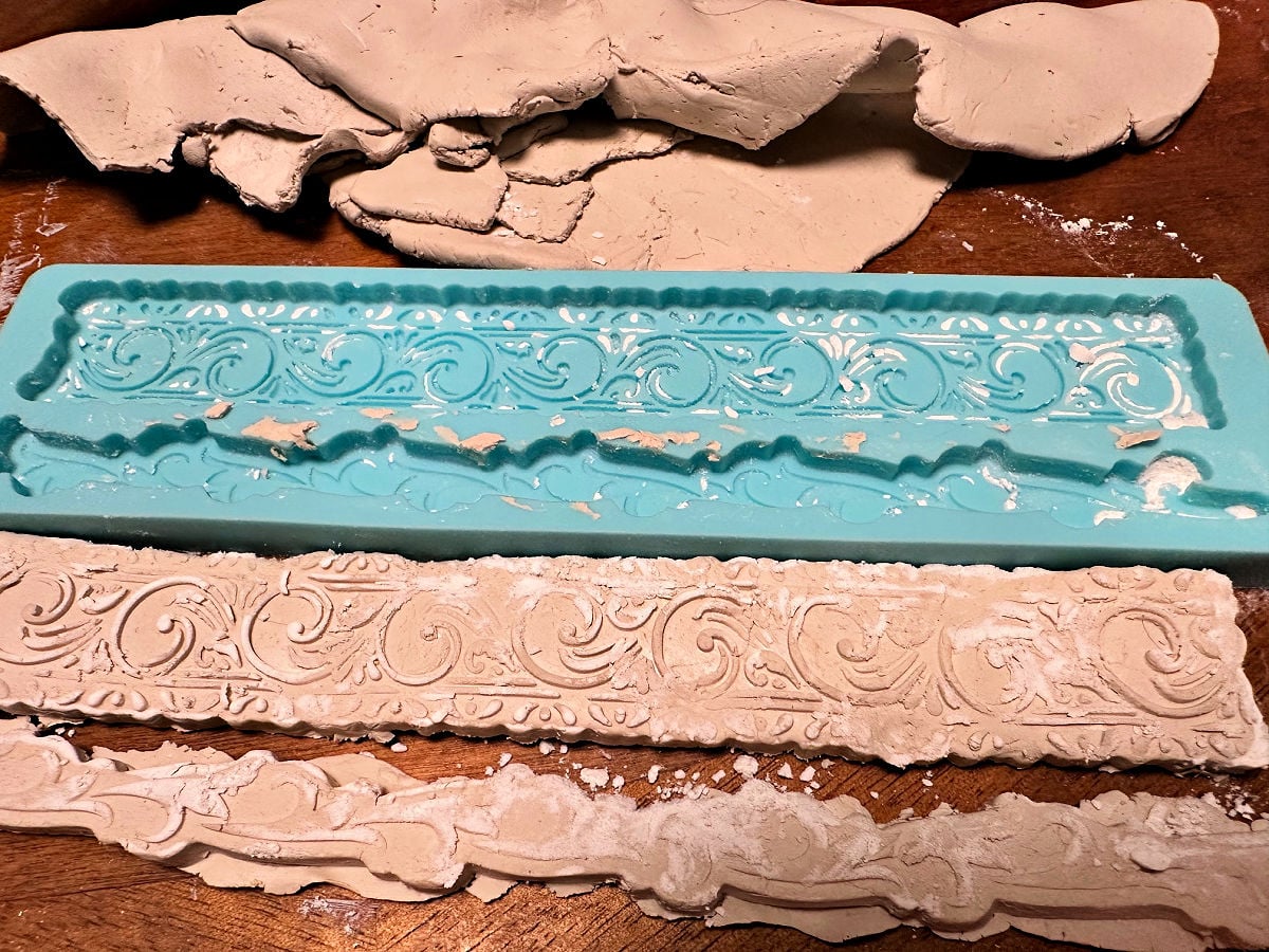 mold used with air dry clay to form trim for vase