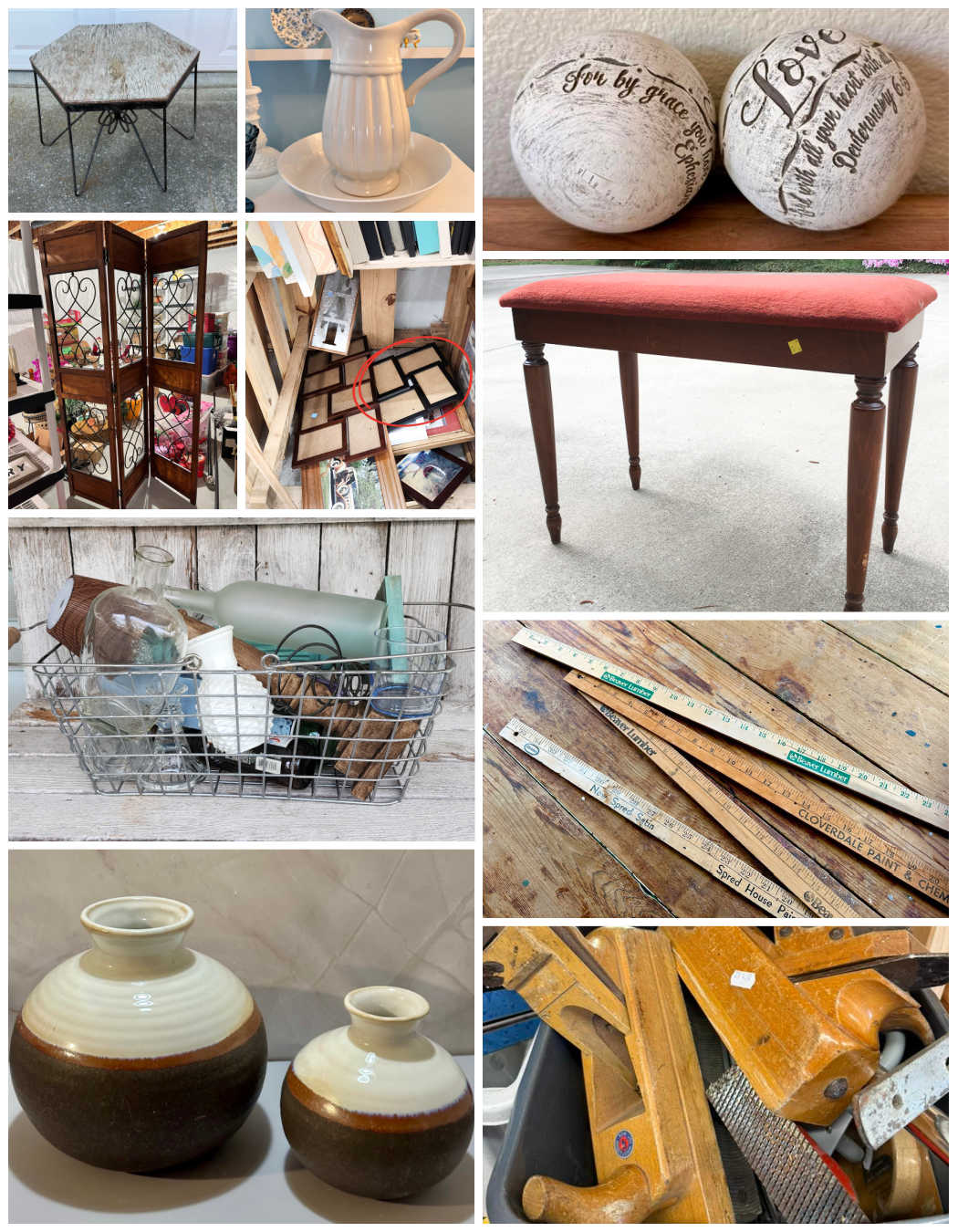 10 image vertical collage with before images of thrift store finds
