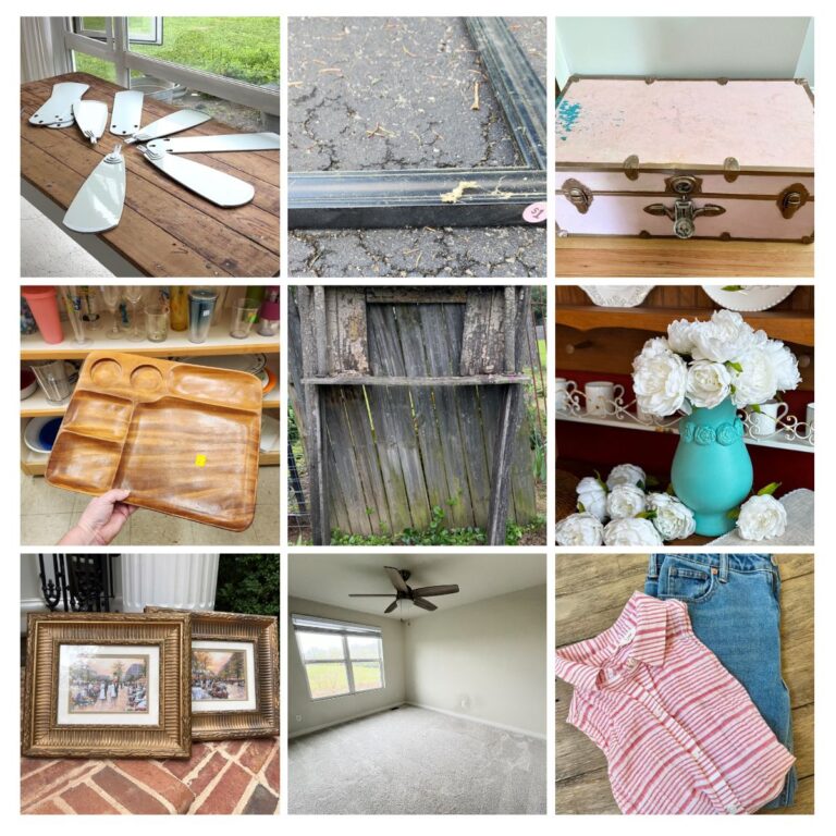 collage with 9 images featuring before photos thrift store makeovers