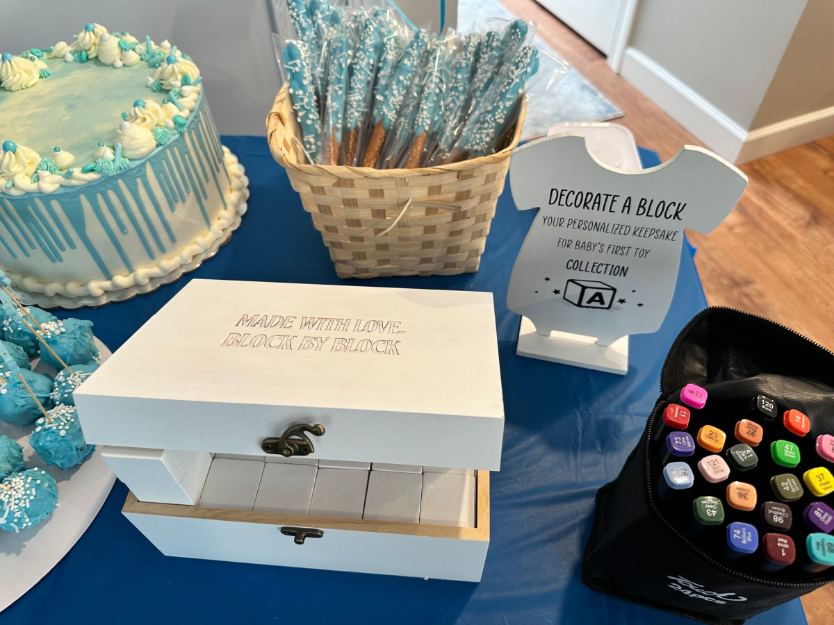 top view of dessert table at baby shower