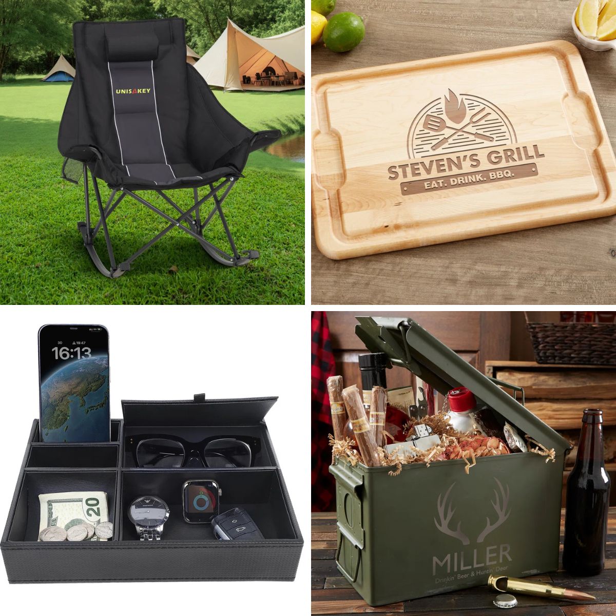 4 image collage with father's day gifts