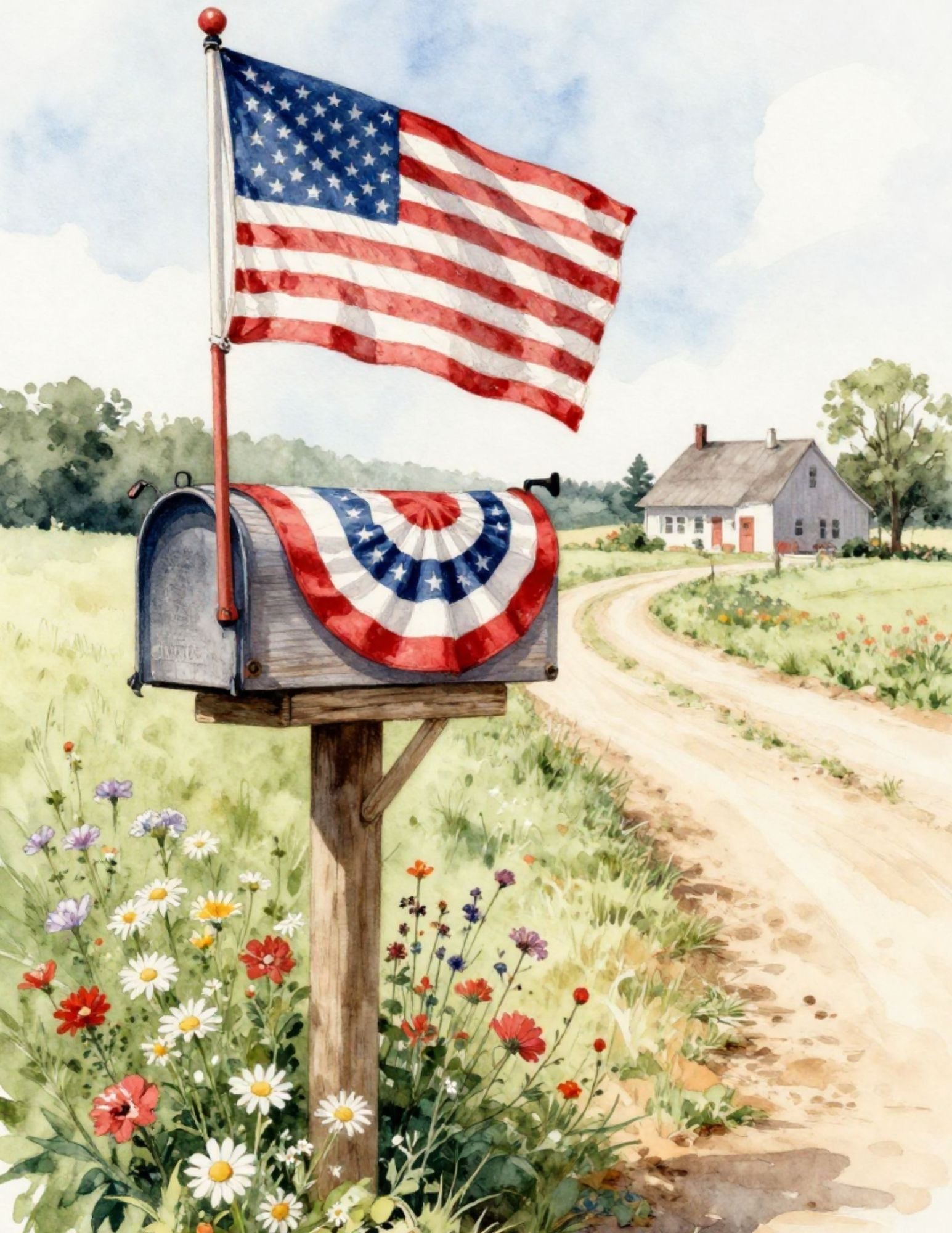 mailbox scene with fourth of july bunting
