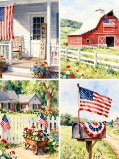 4 image collage with Watercolor Fourth of July Printables