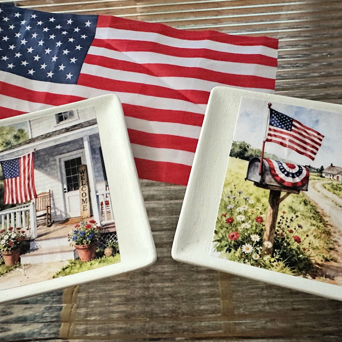 Patriotic Dollar Tree Craft with ceramic plates