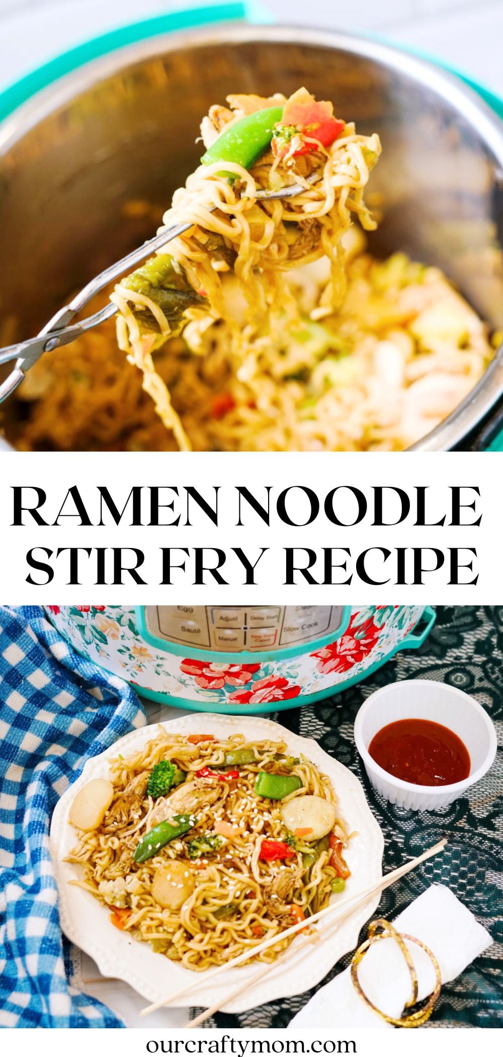 2 image collage with instant pot viral ramen noodle stir fry