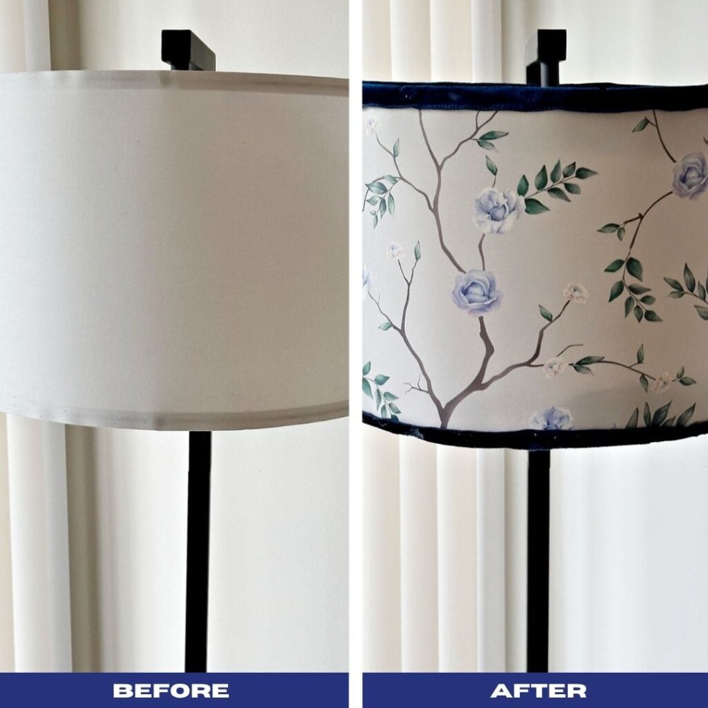 before and after lampshade makeover