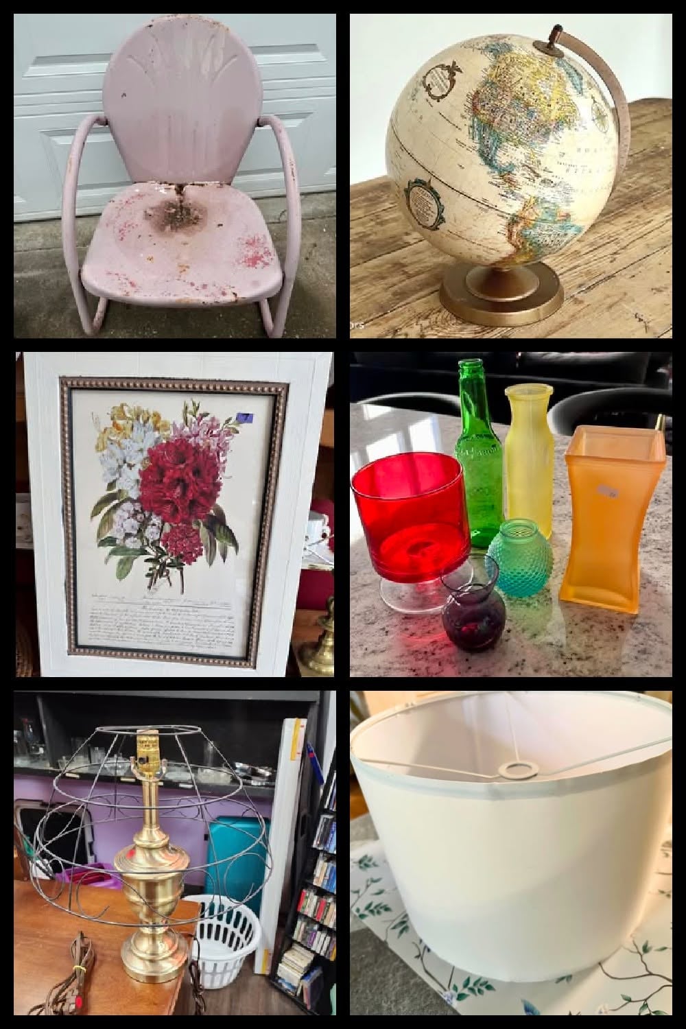 6 image collage with before thrifted finds