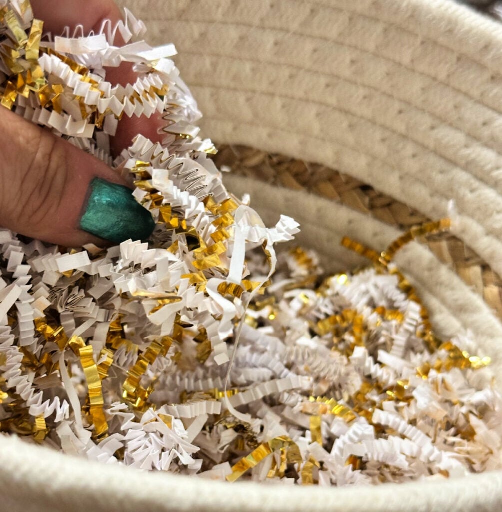 filling basket with paper shreds