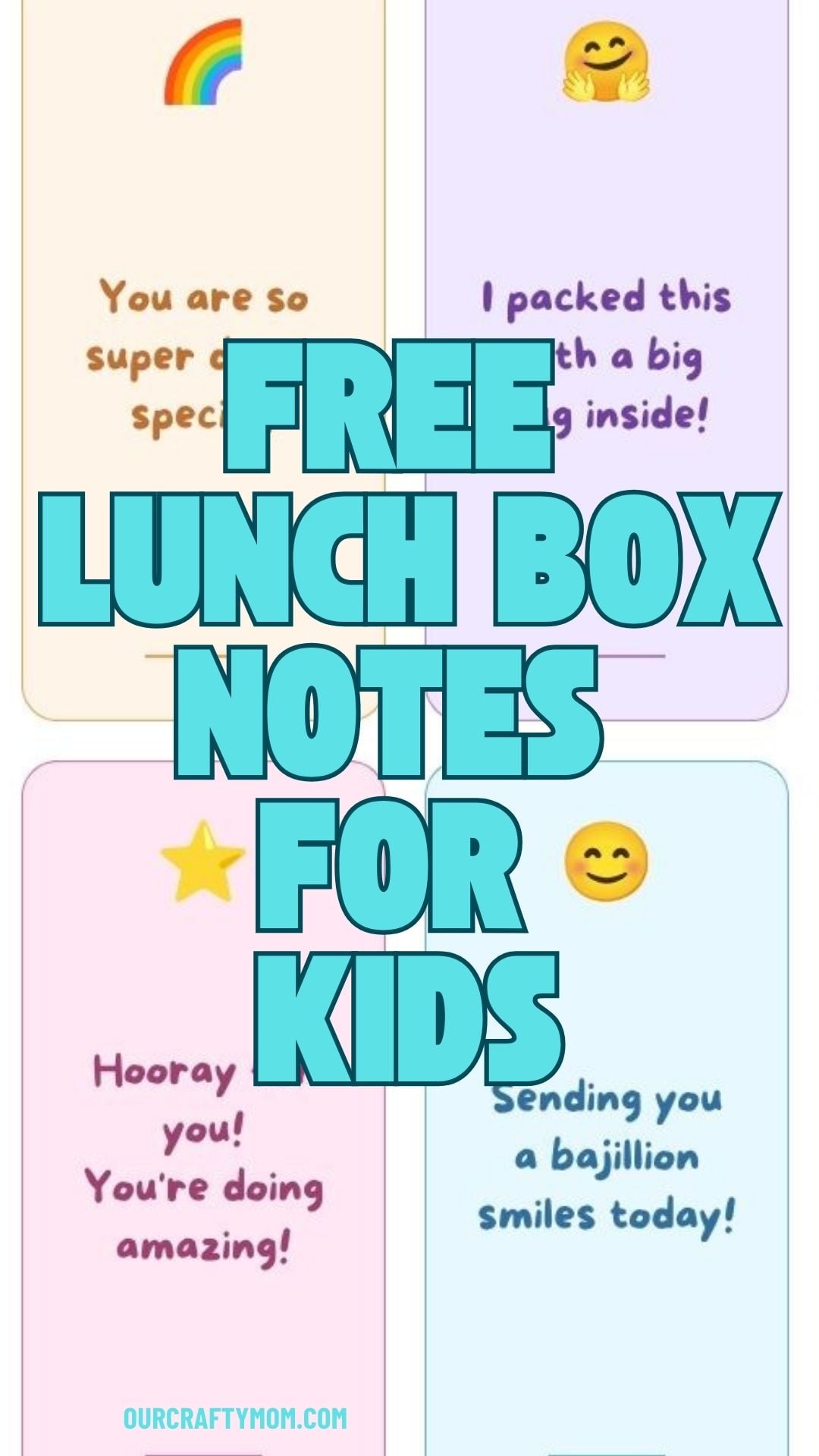4 image collage with large text that states free lunch box notes for kids