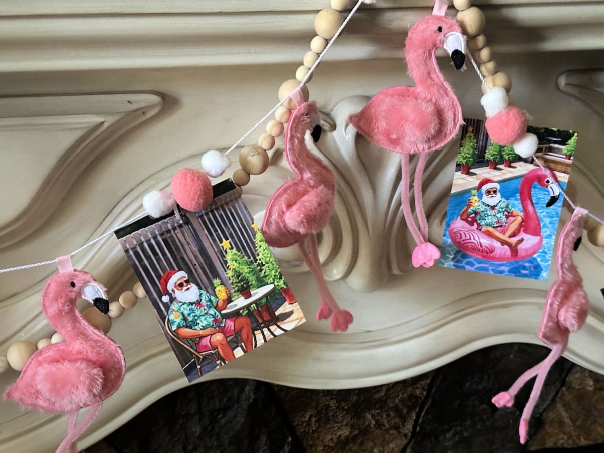 diy summer santa printables with pink flamingos