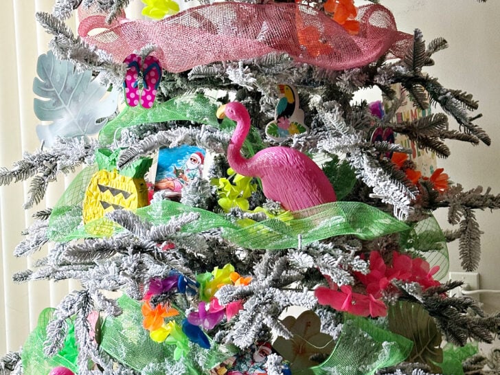 christmas tree decorations on summer tree