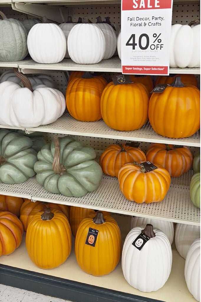 hobby lobby pumpkins in orange, white and muted green