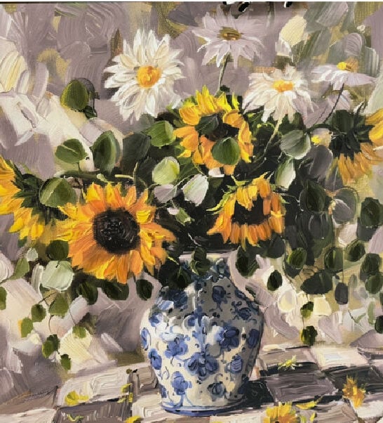 sunflower and chinoiserie wall art