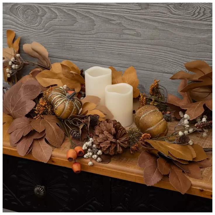 traditional fall leaf and pumpkin garland