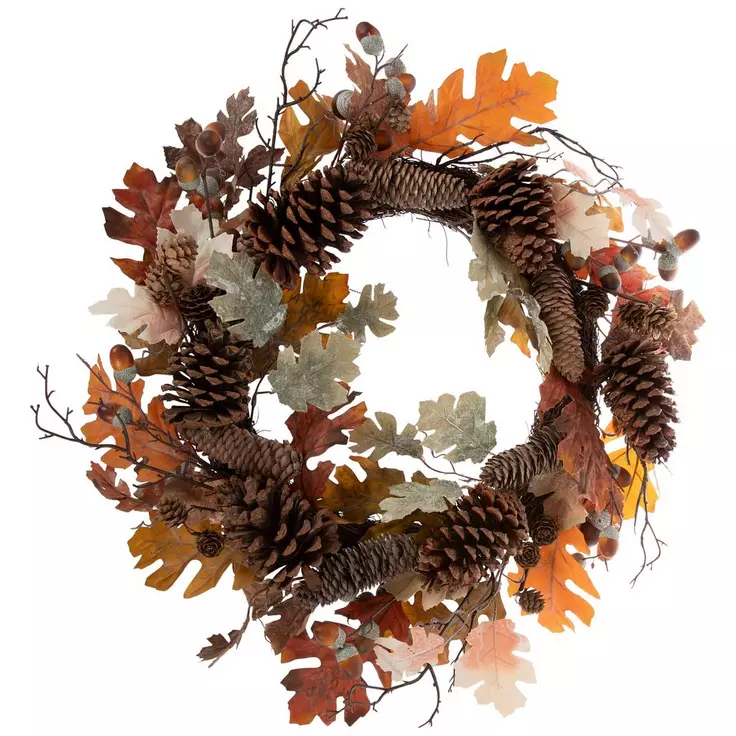 fall maple leaf and pinecone wreath