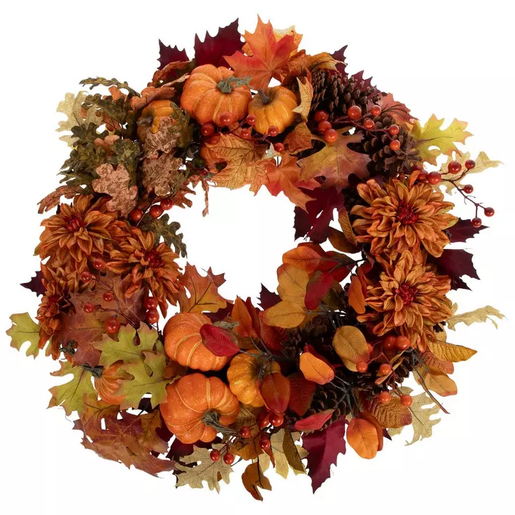 fall pumpkin and leaf wreath