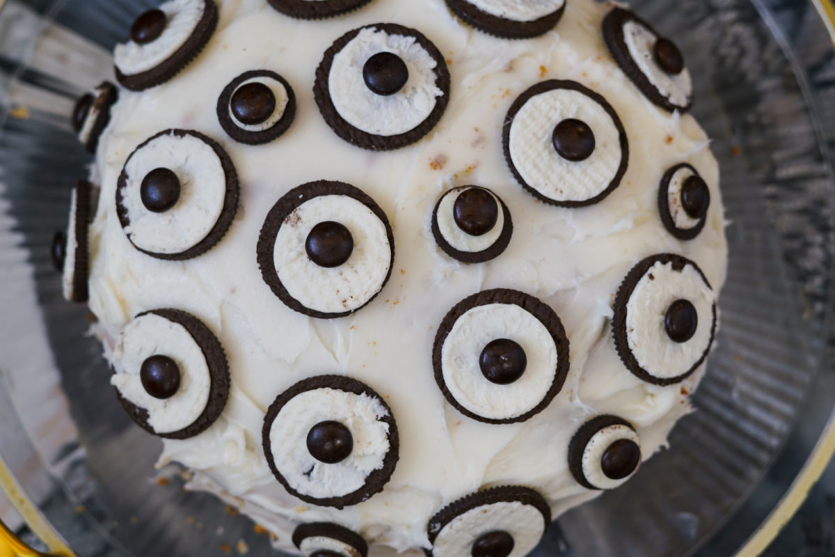 close up of Halloween cake with eyeballs