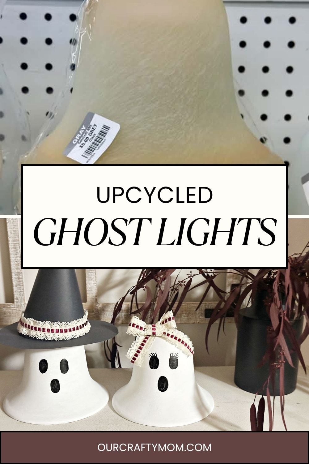 2 image collage upcycled ghost lights from thrift store