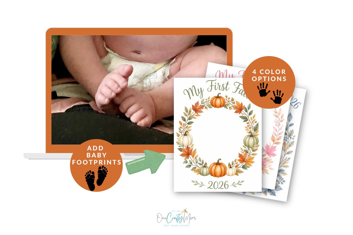 Infant Fall Footprint Art printable 4 color options