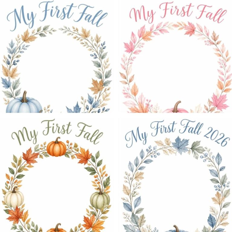 collage with 4 images my first fall infant footprint art