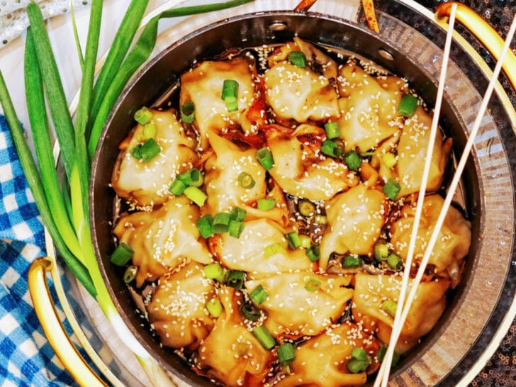 center view of blanket dumplings in pan