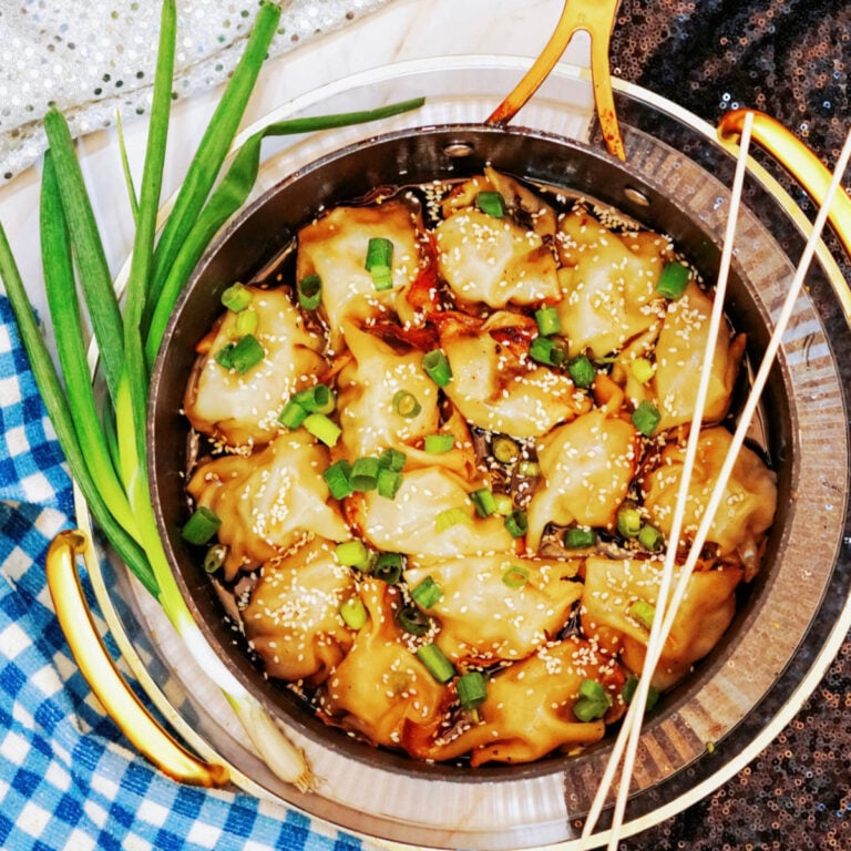 center view of blanket dumplings in pan