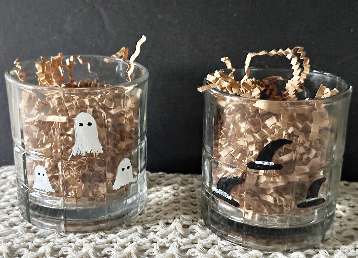 pair of glasses with Halloween ghost and witch painted