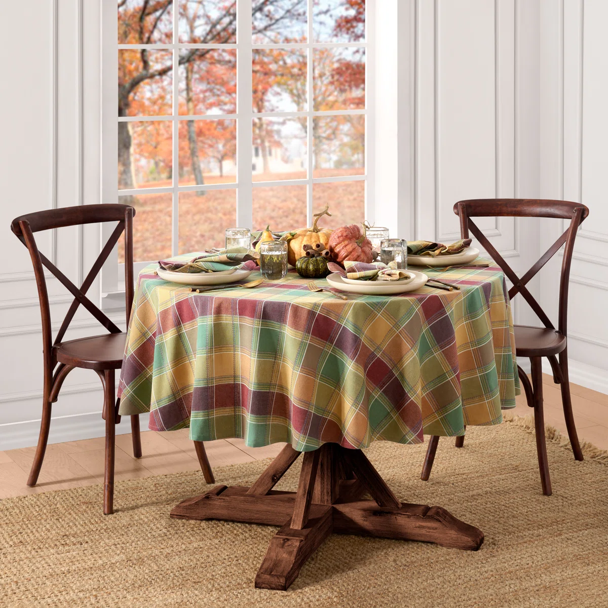 round plaid fall autumn tablecloth