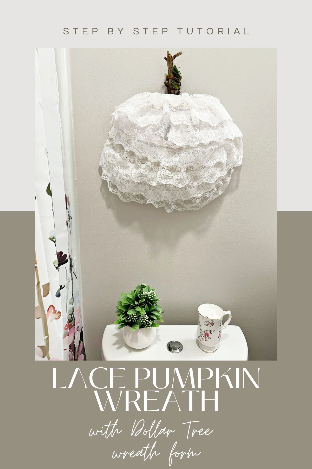 Lace Pumpkin Wreath on bathroom wall
