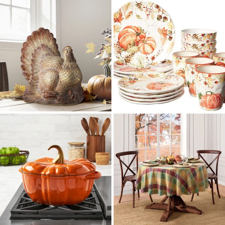 4 image collage Thanksgiving table decor Wayfair