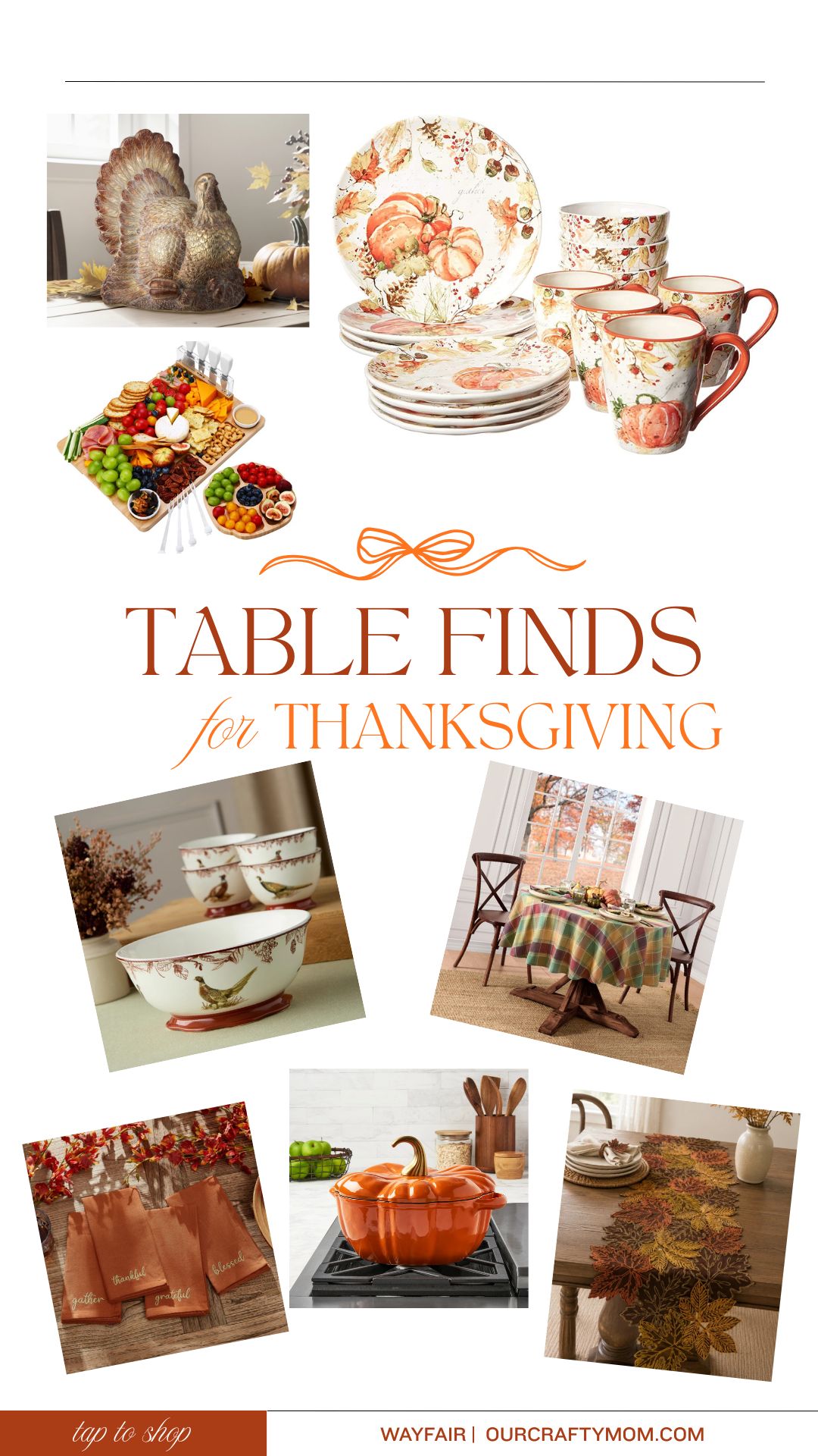 pin collage with Thanksgiving table decor from Wayfair